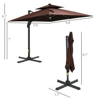 Outsunny 10x10ft Shade Umbrella with Solar LED Cold Lighted & Power Bank with Adjustable Angle for Backyard, Brown(m-3)
