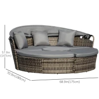 Outsunny 4 Pieces Outdoor Daybed with Retractable Canopy, PE Rattan Wicker Round Sofa Day Bed, Patio Sectional  Conversation Furniture Set with Cushions and Pillows, Grey(m-3)