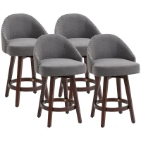 HOMCOM 26" Counter Height Bar Stools, Linen Fabric Kitchen Stools with Nailhead Trim, Rubber Wood Legs and Footrest for Dining Room, Counter, Pub, Set of 4, Dark Gray(m-1)