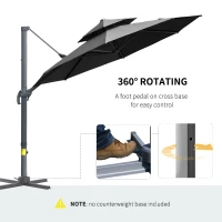 Outsunny 11ft Cantilever Patio Umbrella with Base, Double Top Hanging Aluminum Offset Umbrella with 360° Rotation, Easy Tilt, 8 Ribs, Crank, Cross Base for Backyard, Dark Gray(m-5)