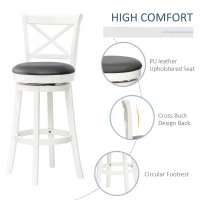 HOMCOM Traditional Bar Height Bar Stool, 31 Inch Seat Height Barstool, Swivel PU Leather Upholstered Chair, with Cross Back and Rubberwood Frame, Set of 2, Cream White(m-6)