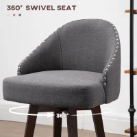 HOMCOM 26" Counter Height Bar Stools, Linen Fabric Kitchen Stools with Nailhead Trim, Rubber Wood Legs and Footrest for Dining Room, Counter, Pub, Set of 4, Dark Gray(m-8)