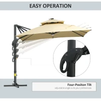 Outsunny 10x10ft Shade Umbrella with Solar LED Cold Lighted & Power Bank with Adjustable Angle for Backyard, Beige(m-5)