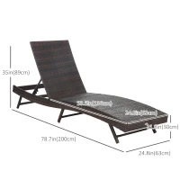 Outsunny Wicker Patio Lounger, Outdoor S Shape Recliners Lounge Chair w/ 5-Level Adjustable Backrest, Soft Padded Cushion for Outdoor Use, Grey(m-3)