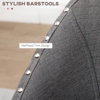 HOMCOM 26" Counter Height Bar Stools, Linen Fabric Kitchen Stools with Nailhead Trim, Rubber Wood Legs and Footrest for Dining Room, Counter, Pub, Set of 4, Dark Gray(m-6)