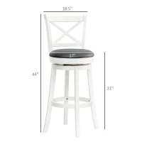 HOMCOM Traditional Bar Height Bar Stool, 31 Inch Seat Height Barstool, Swivel PU Leather Upholstered Chair, with Cross Back and Rubberwood Frame, Set of 3, Cream White(m-3)