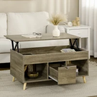 HOMCOM Lift Top Coffee Table with Hidden Storage Compartment, Drawer and Open Shelves, Coffee Table with Lift Tabletop, Center Table for Living Room, Gray(m-7)