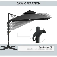 Outsunny 10x10ft Shade Umbrella with Solar LED Cold Lighted & Power Bank with Adjustable Angle for Backyard, Dark Grey(m-5)