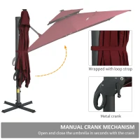 Outsunny 10x10ft Shade Umbrella with Solar LED Cold Lighted and Power Bank with Adjustable Angle for Backyard, Wine Red(m-7)