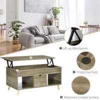 HOMCOM Lift Top Coffee Table with Hidden Storage Compartment, Drawer and Open Shelves, Coffee Table with Lift Tabletop, Center Table for Living Room, Gray(m-6)