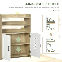 HOMCOM Shoe Storage with Double Doors and Open Shelves 12 Pair Shoe Storage Organizer for Entryway Hallway Natural and White(m-5)