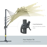 Outsunny 11ft Cantilever Patio Umbrella with Base, Double Top Hanging Aluminum Offset Umbrella with 360° Rotation, Easy Tilt, 8 Ribs, Crank, Cross Base for Backyard, Beige(m-4)