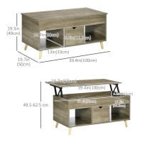 HOMCOM Lift Top Coffee Table with Hidden Storage Compartment, Drawer and Open Shelves, Coffee Table with Lift Tabletop, Center Table for Living Room, Gray(m-3)