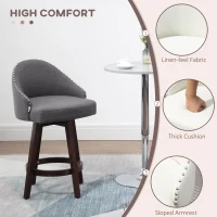 HOMCOM 26" Counter Height Bar Stools, Linen Fabric Kitchen Stools with Nailhead Trim, Rubber Wood Legs and Footrest for Dining Room, Counter, Pub, Set of 4, Dark Gray(m-4)