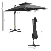 Outsunny 10x10ft Shade Umbrella with Solar LED Cold Lighted & Power Bank with Adjustable Angle for Backyard, Dark Grey(m-3)