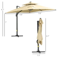 Outsunny 10x10ft Shade Umbrella with Solar LED Cold Lighted & Power Bank with Adjustable Angle for Backyard, Beige(m-3)