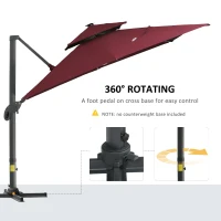 Outsunny 10x10ft Shade Umbrella with Solar LED Cold Lighted and Power Bank with Adjustable Angle for Backyard, Wine Red(m-6)