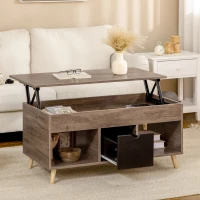 HOMCOM Lift Top Coffee Table with Hidden Storage Compartment, Drawer and Open Shelves, Coffee Table with Lift Tabletop, Center Table for Living Room, Espresso(m-1)