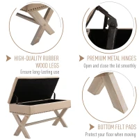 HOMCOM 35.75" Storage Ottoman, Upholstered Storage Bench with Hidden Space, Nailhead Trim and X-Shaped Wood Legs, for Living Room, Entryway, Bedroom, Beige(m-6)