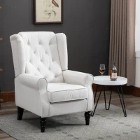 HOMCOM Button-Tufted Accent Chair with High Wingback, Rounded Cushioned Armrests and Thick Padded Seat, Set of 2, Cream White(m-2)