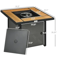 Outsunny 31 Inch Outdoor Propane Gas Fire Pit Table, 50,000 BTU Auto-Ignition Square Gas Firepit with Ceramic Tabletop, Glass Wind Guard, Lid, Glass Beads, Rain Cover, CSA Certification, Brown(m-3)