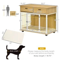 PawHut Dog Crate with Drawers, Soft Cushion, Lockable Door, for Small and Medium Dogs, Oak(m-3)