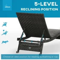 Outsunny Foldable Rattan Outdoor Lounger Chair Recliner with 5-Level Adjustable Backrest, Wheels for Garden, Patio, Mixed Brown(m-4)