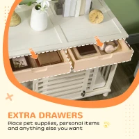 PawHut Dog Crate End Table with Cushion Sliding Door for Medium Dogs Wooden Wire Pet Kennel for Indoor Use, Natural(m-7)