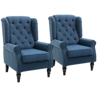 HOMCOM Button-Tufted Accent Chair with High Wingback, Rounded Cushioned Armrests and Thick Padded Seat, Set of 2, Blue(m-1)