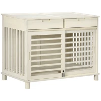 PawHut Dog Crate End Table with Cushion Sliding Door for Medium Dogs Wooden Wire Pet Kennel for Indoor Use, Natural(m-1)