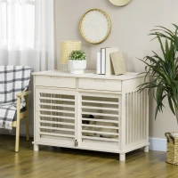 PawHut Dog Crate End Table with Cushion Sliding Door for Medium Dogs Wooden Wire Pet Kennel for Indoor Use, Natural(m-2)