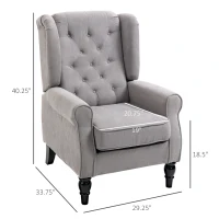 HOMCOM Button-Tufted Accent Chair with High Wingback, Rounded Cushioned Armrests and Thick Padded Seat, Set of 2, Gray(m-3)