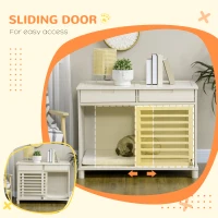 PawHut Dog Crate End Table with Cushion Sliding Door for Medium Dogs Wooden Wire Pet Kennel for Indoor Use, Natural(m-6)