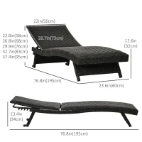 Outsunny Foldable Rattan Outdoor Lounger Chair Recliner with 5-Level Adjustable Backrest, Wheels for Garden, Patio, Mixed Brown(m-3)