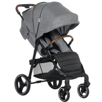Qaba Lightweight Baby Stroller with One-Click Fold, Toddler Travel Stroller with Adjustable Backrest Footrest, Compact Stroller with All Wheel Suspension, Sun Canopy, Gray(m-1)
