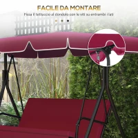 Outsunny 2/3 Seater Swing Canopy Replacement, Outdoor Swing Seat Top Cover, UV50+ Sun Shade (Canopy Only), Wine Red(m-5)