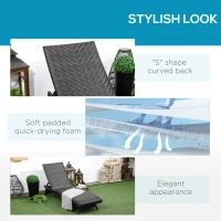 Outsunny Foldable Rattan Outdoor Lounger Chair Recliner with 5-Level Adjustable Backrest, Wheels for Garden, Patio, Mixed Brown(m-6)