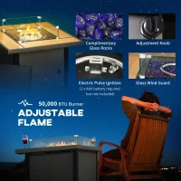Outsunny 31 Inch Outdoor Propane Gas Fire Pit Table, 50,000 BTU Auto-Ignition Square Gas Firepit with Ceramic Tabletop, Glass Wind Guard, Lid, Glass Beads, Rain Cover, CSA Certification, Brown(m-5)