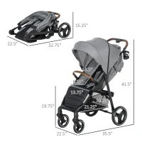 Qaba Lightweight Baby Stroller with One-Click Fold, Toddler Travel Stroller with Adjustable Backrest Footrest, Compact Stroller with All Wheel Suspension, Sun Canopy, Gray(m-3)