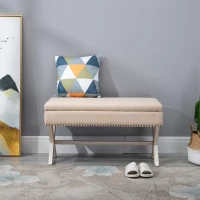 HOMCOM 35.75" Storage Ottoman, Upholstered Storage Bench with Hidden Space, Nailhead Trim and X-Shaped Wood Legs, for Living Room, Entryway, Bedroom, Beige(m-2)