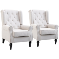HOMCOM Button-Tufted Accent Chair with High Wingback, Rounded Cushioned Armrests and Thick Padded Seat, Set of 2, Cream White