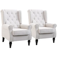 HOMCOM Button-Tufted Accent Chair with High Wingback, Rounded Cushioned Armrests and Thick Padded Seat, Set of 2, Cream White(m-1)