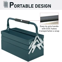 DURHAND 18" Metal Tool Box, Portable 5-Tray Cantilever Steel Tool Chest Cabinet for Garage and Warehouse, Dark Green(m-4)