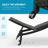 Outsunny Foldable Rattan Outdoor Lounger Chair Recliner with 5-Level Adjustable Backrest, Wheels for Garden, Patio, Mixed Brown(m-5)