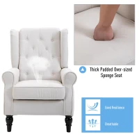HOMCOM Button-Tufted Accent Chair with High Wingback, Rounded Cushioned Armrests and Thick Padded Seat, Set of 2, Cream White(m-7)