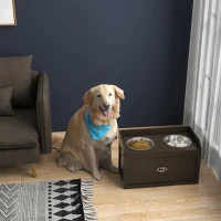 PawHut Large Dog Elevated Feeding Station with Drawer, Brown - Stylish Pet Feeder for Food & Water, Enhances Digestion(m-1)