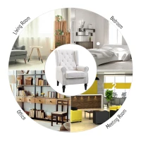 HOMCOM Button-Tufted Accent Chair with High Wingback, Rounded Cushioned Armrests and Thick Padded Seat, Set of 2, Cream White(m-4)