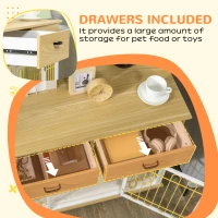 PawHut Dog Crate with Drawers, Soft Cushion, Lockable Door, for Small and Medium Dogs, Oak(m-9)