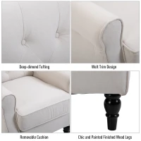 HOMCOM Button-Tufted Accent Chair with High Wingback, Rounded Cushioned Armrests and Thick Padded Seat, Set of 2, Cream White(m-6)