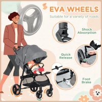 Qaba Lightweight Baby Stroller with One-Click Fold, Toddler Travel Stroller with Adjustable Backrest Footrest, Compact Stroller with All Wheel Suspension, Sun Canopy, Gray(m-5)